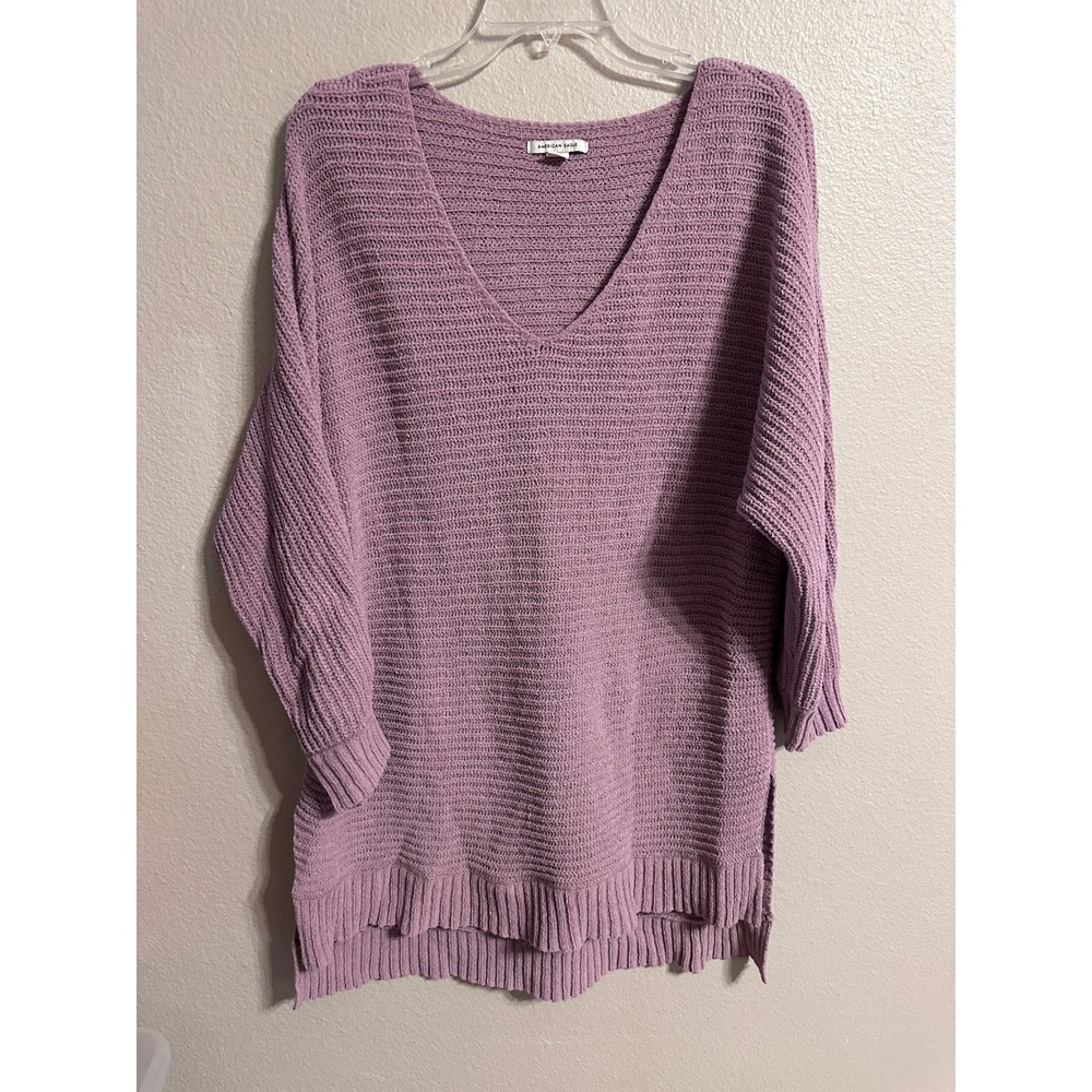 American Eagle Purple V-Neck Sweater Knit Pullover Oversized Casual
